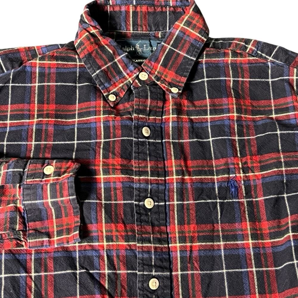 Polo Ralph Lauren Oxford Button Front Long Sleeve Shirt Mens Plaid Sz S Red Blue
